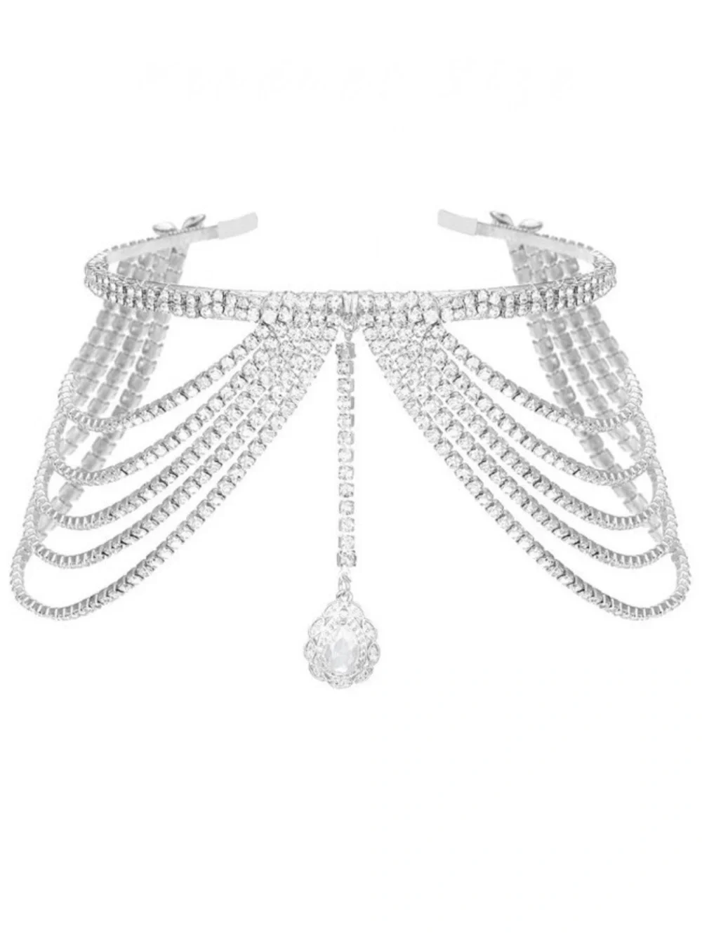 Bridal Layered Rhinestone Headband Tassel Crystal Hair Band Sparkly Hair Jewelry
